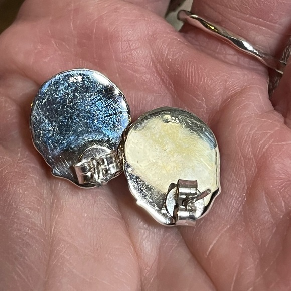 Sterling Silver Southwestern Style Stud Earrings With Colorful Cabochon - Picture 6 of 15